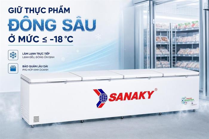 Tủ đông Sanaky Inverter 2000 lít VH-2399HY3 Màu Trắng