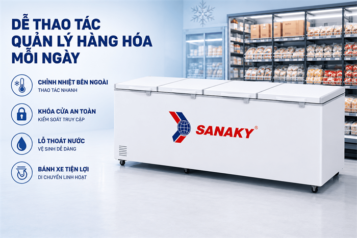 Tủ đông Sanaky Inverter 2000 lít VH-2399HY3 Màu Trắng