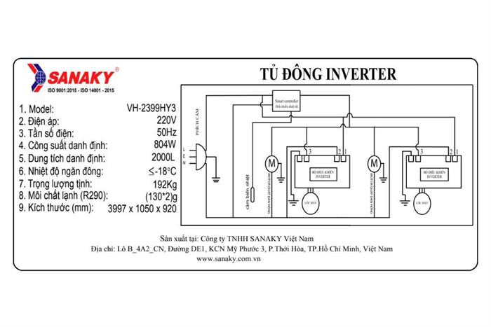 Tủ đông Sanaky Inverter 2000 lít VH-2399HY3 Màu Trắng