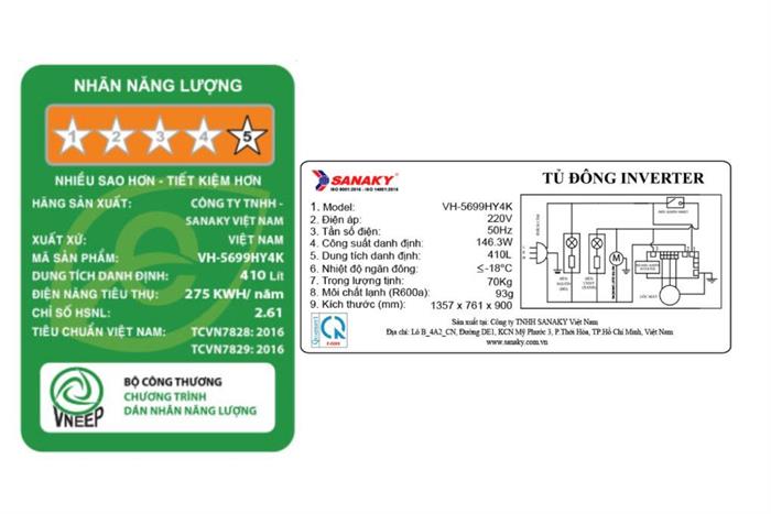 Tủ đông Sanaky Inverter 410 lít VH-5699HY4K Màu Trắng