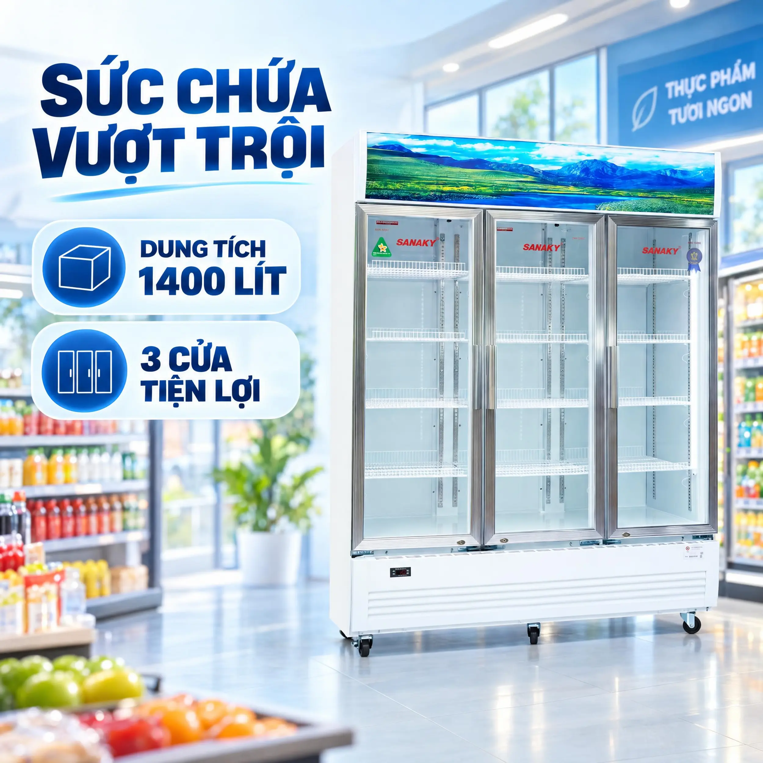 Tủ mát Sanaky Inverter 1400 lít VH-1520HP3 Màu Trắng