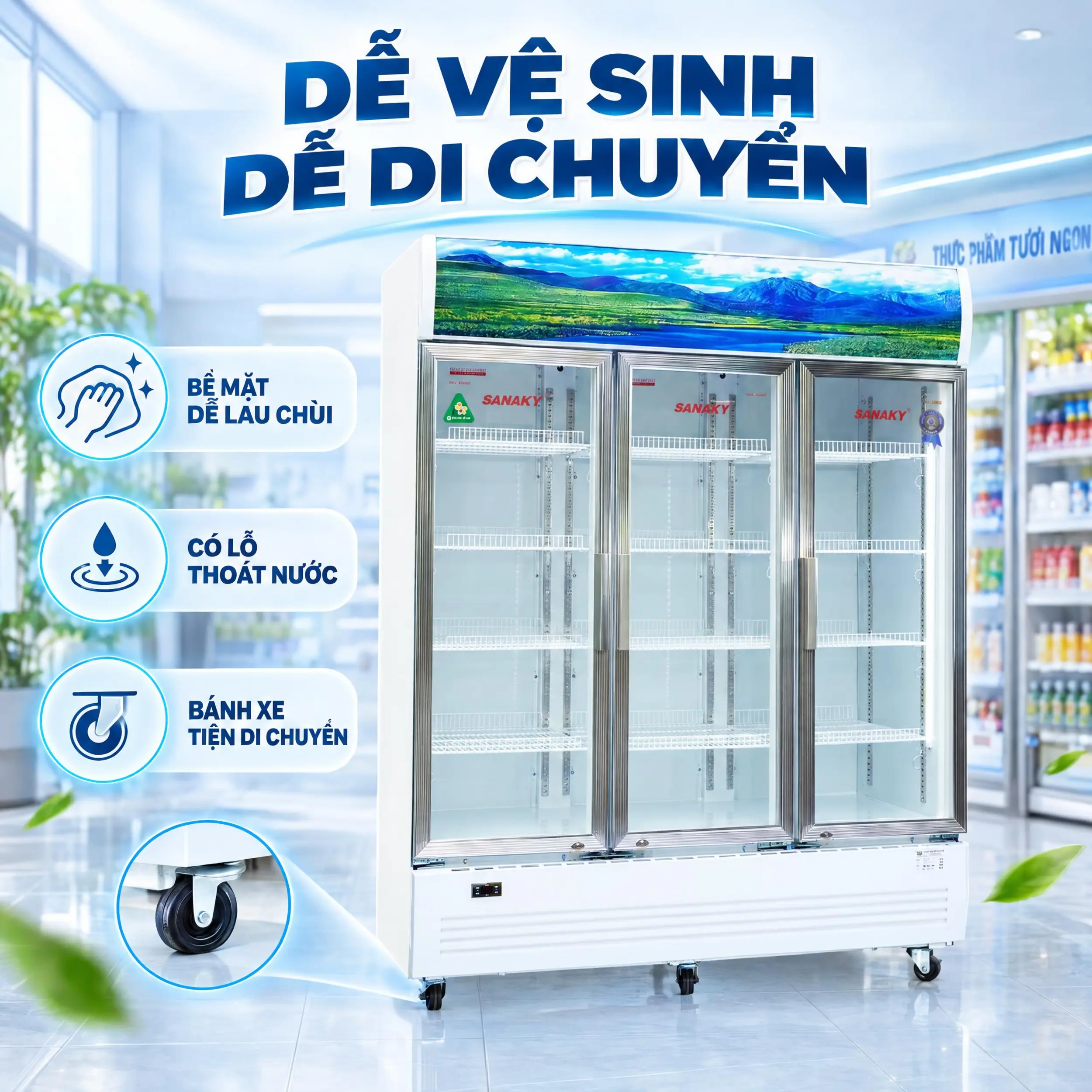 Tủ mát Sanaky Inverter 1400 lít VH-1520HP3 Màu Trắng