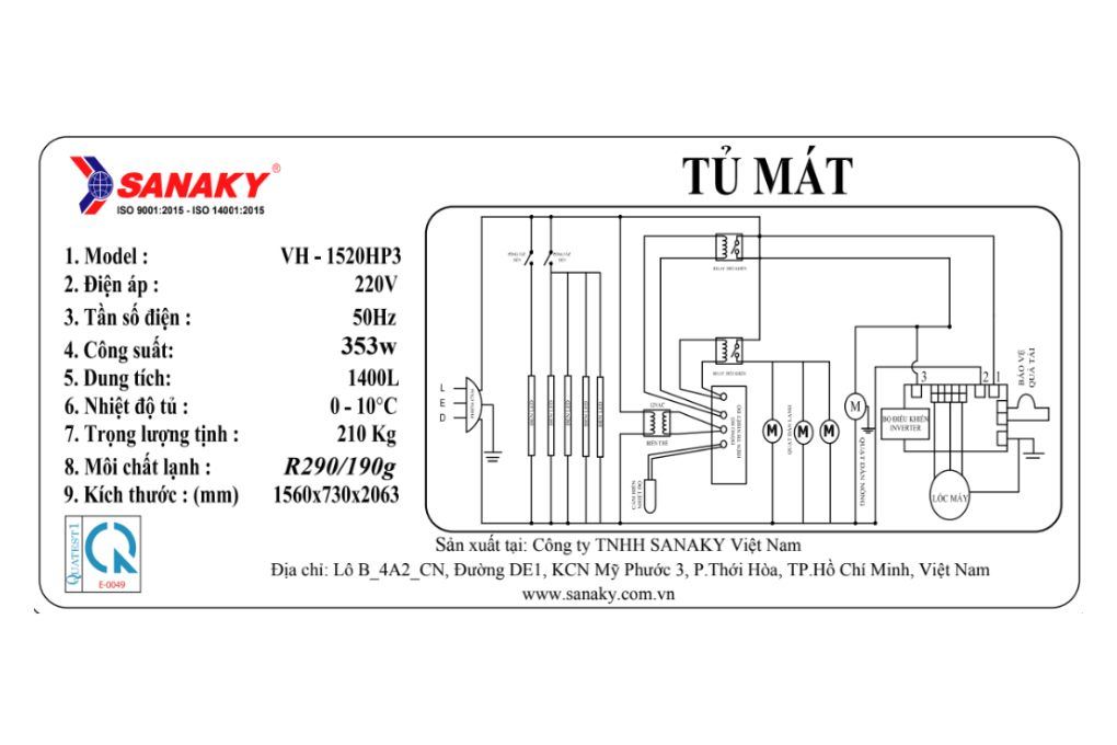 Tủ mát Sanaky Inverter 1400 lít VH-1520HP3 Màu Trắng