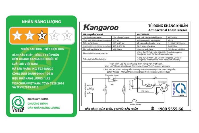 Tủ đông Kangaroo 252 lít KGFZ318NG2 Màu Ghi
