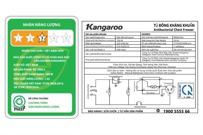 Tủ đông Kangaroo 252 lít KG398C2 Màu Trắng