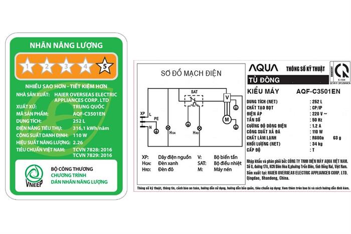 Tủ đông Aqua Inverter 252 lít AQF-C3501EN Màu Trắng