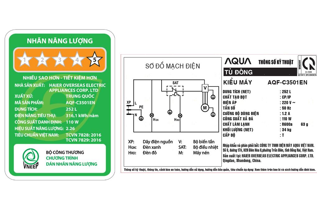 Tủ đông Aqua Inverter 252 lít AQF-C3501EN Màu Trắng