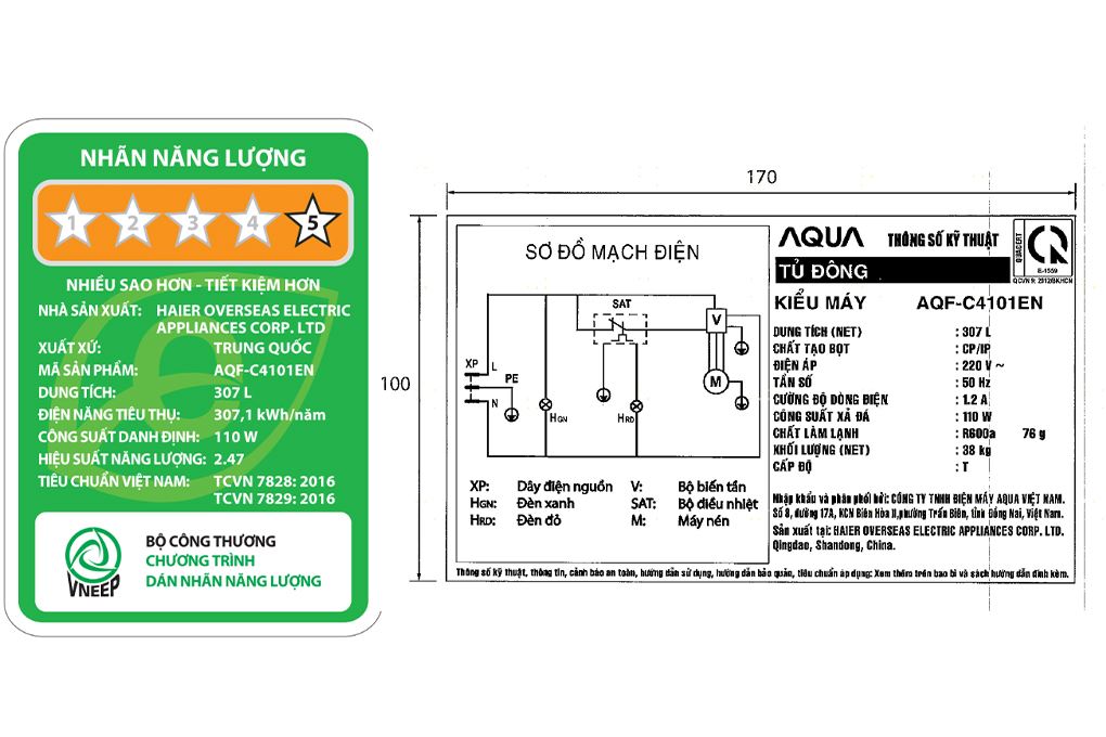 Tủ đông Aqua Inverter 307 lít AQF-C4101EN Màu Đen