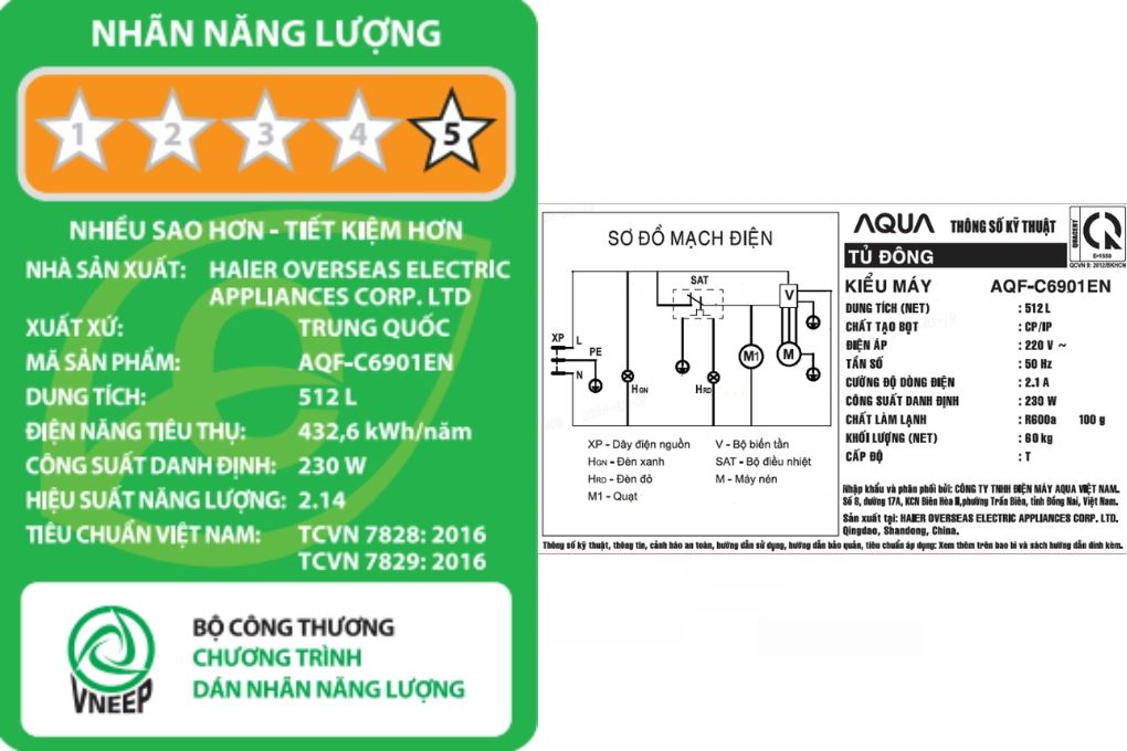 Tủ đông Aqua Inverter 512 lít AQF-C6901EN Màu Trắng