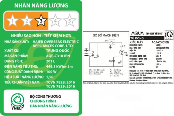 Tủ đông Aqua 201 lít AQF-C3101EN Màu Trắng