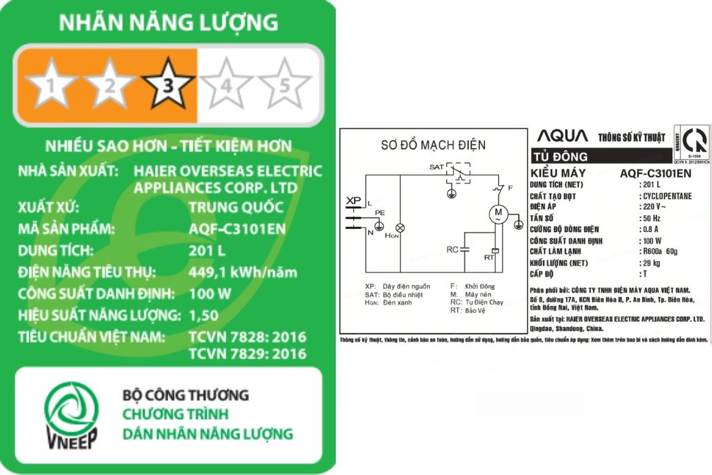 Tủ đông Aqua 201 lít AQF-C3101EN Màu Trắng