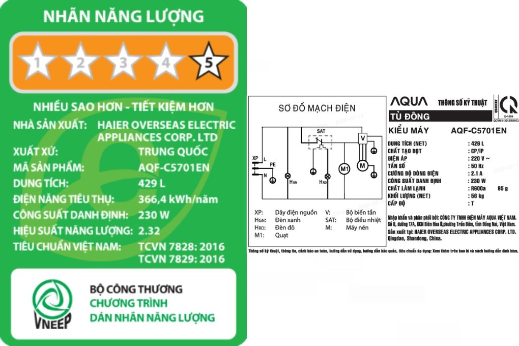 Tủ đông Aqua Inverter 429 lít AQF-C5701EN Màu Trắng