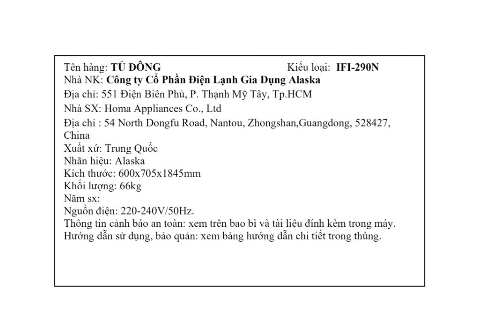 Tủ đông Alaska Inverter 290 lít IFI-290N Màu Trắng