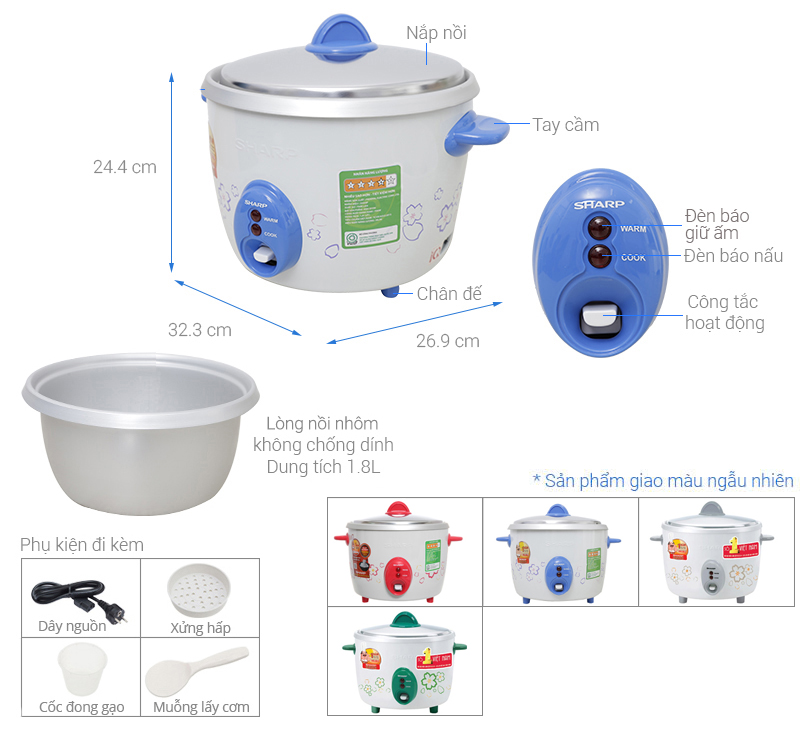 Nồi cơm nắp rời Sharp 1.8 lít KSH-D19V