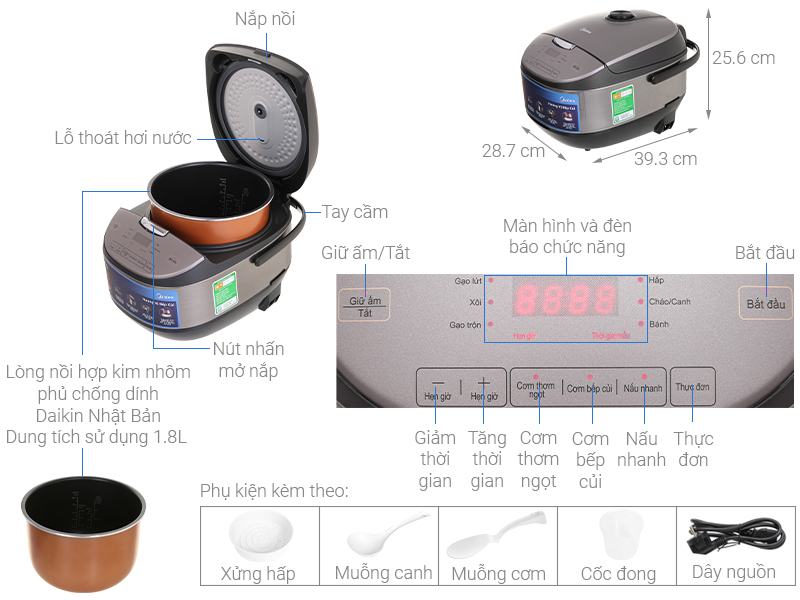 Nồi cơm điện tử Midea 1.8 lít MB-FS5020
