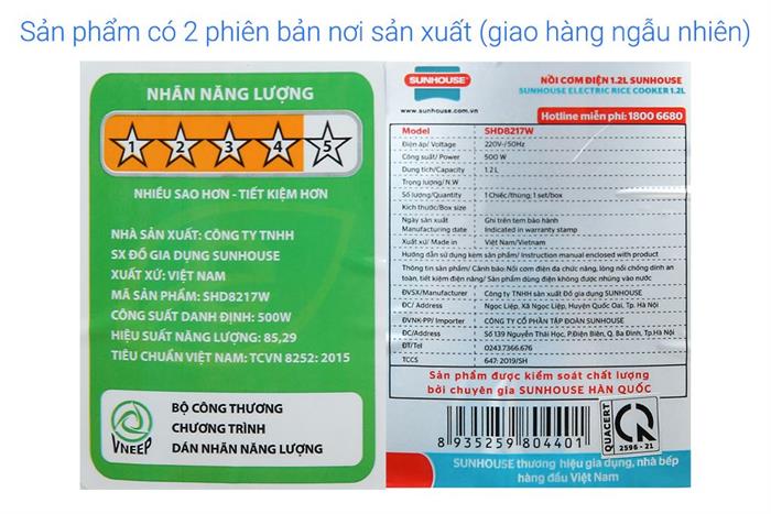 Nồi cơm nắp gài Sunhouse 1.2 lít SHD8217W Màu Trắng - Hồng