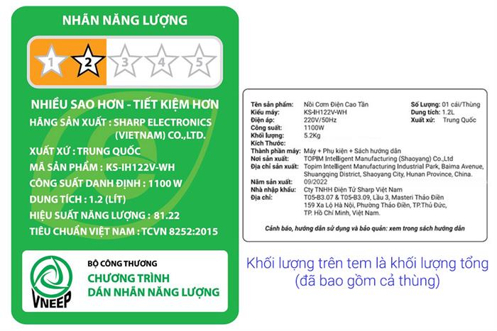 Nồi cơm cao tần Sharp 1.2 lít KS-IH122V-WH Màu Trắng
