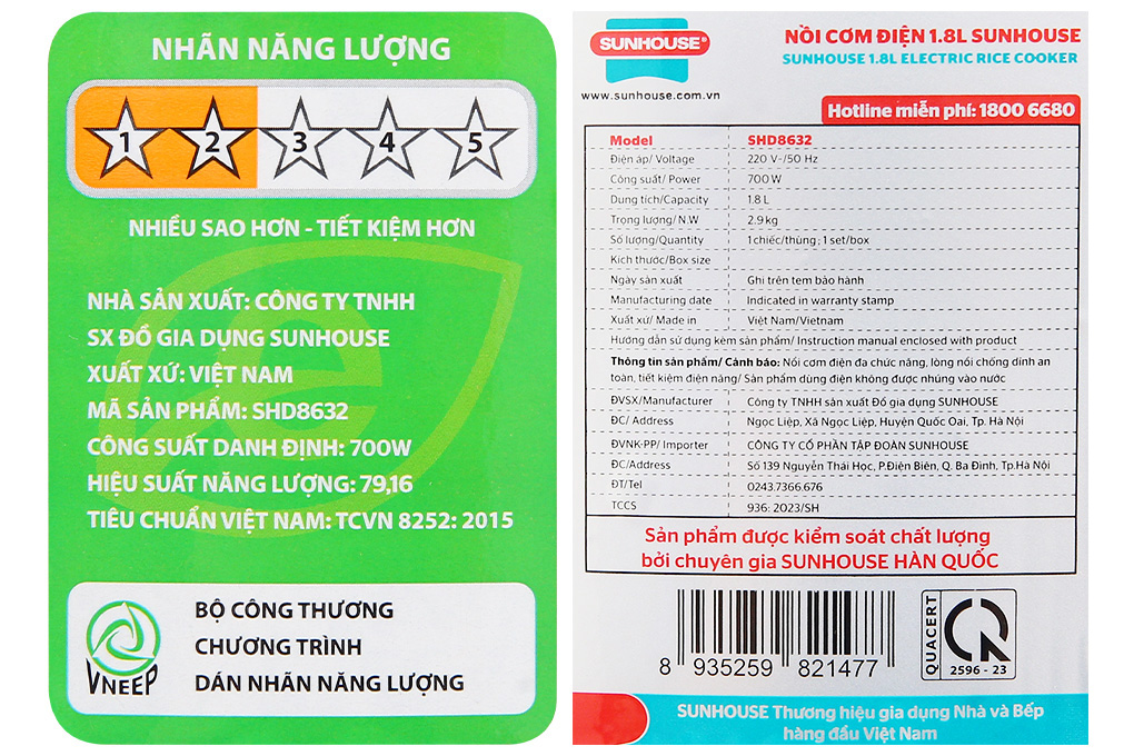 Nồi cơm nắp gài Sunhouse 1.8 lít SHD8632 Màu Xanh Đậm