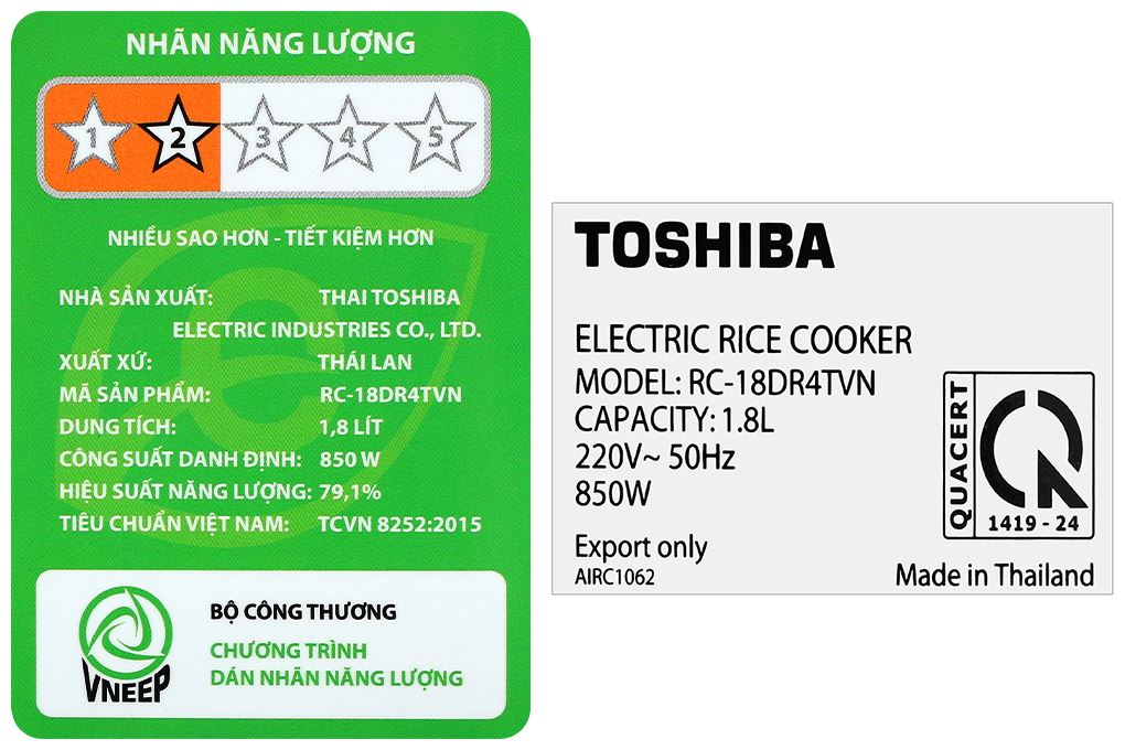 Nồi cơm điện tử Toshiba 1.8 lít RC-18DR4TVN(H) - Xám đậm Màu Xám đậm