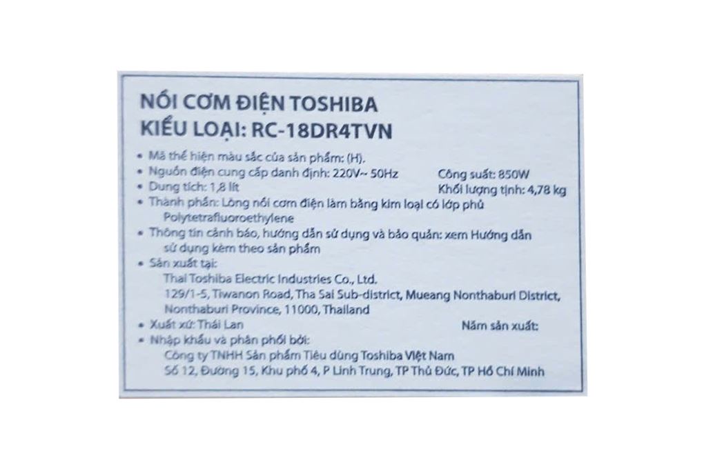 Nồi cơm điện tử Toshiba 1.8 lít RC-18DR4TVN(H) - Xám đậm - 15
