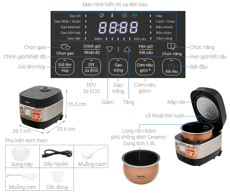 Nồi cơm cao tần Tefal Rice Master Max 1.8 lít RK819868