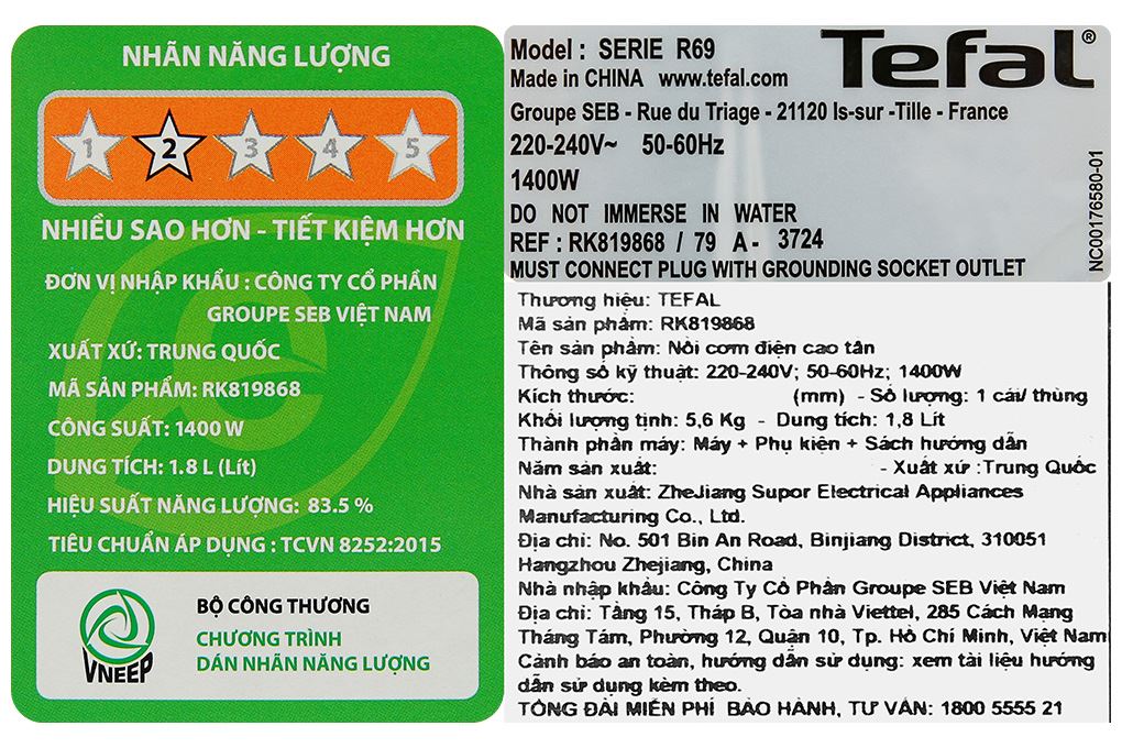 Nồi cơm cao tần Tefal Rice Master Max 1.8 lít RK819868 Màu Đen - Bạc