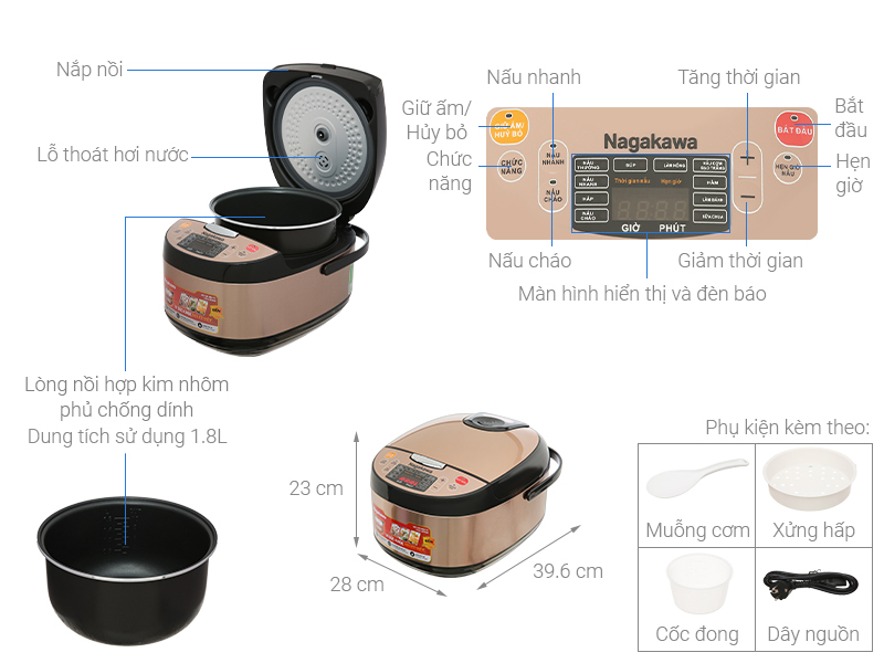 Nồi cơm điện tử Nagakawa 1.8 lít NER5556