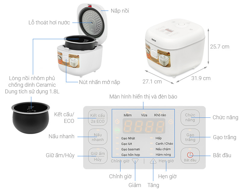 Nồi cơm điện tử Tefal 1.8 lít Delirice RK7711Y0