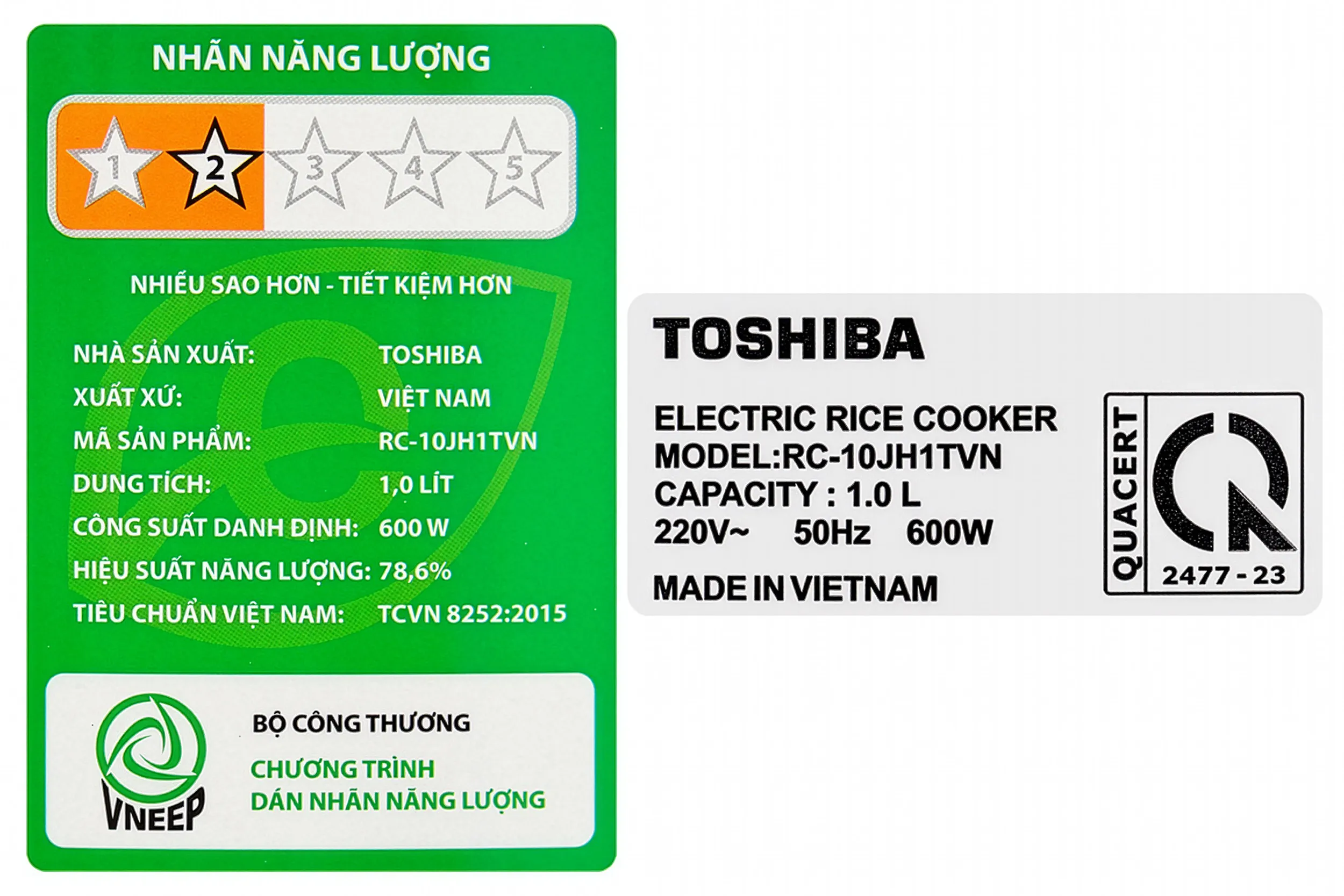 Nồi cơm nắp gài Toshiba 1 lít RC-10JH1TVN(N) Màu Trắng - Vàng