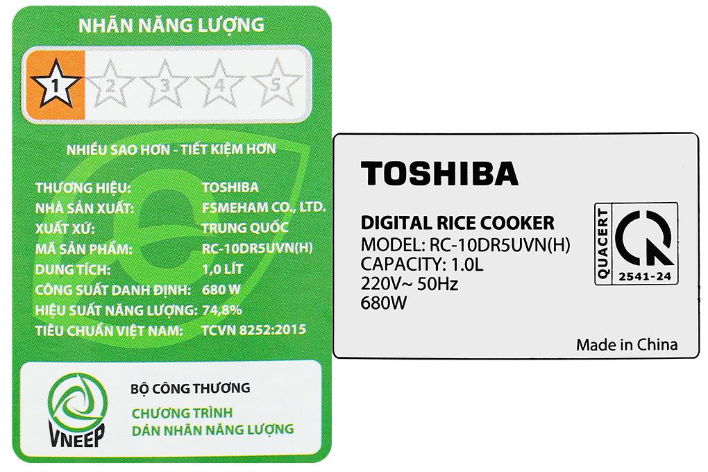 Nồi cơm điện tử Toshiba 1 lít RC-10DR5UVN(H) Màu Ghi Đậm