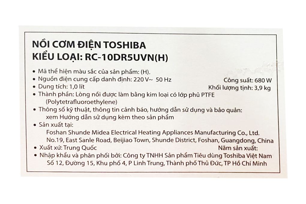Nồi cơm điện tử Toshiba 1 lít RC-10DR5UVN(H) - 17