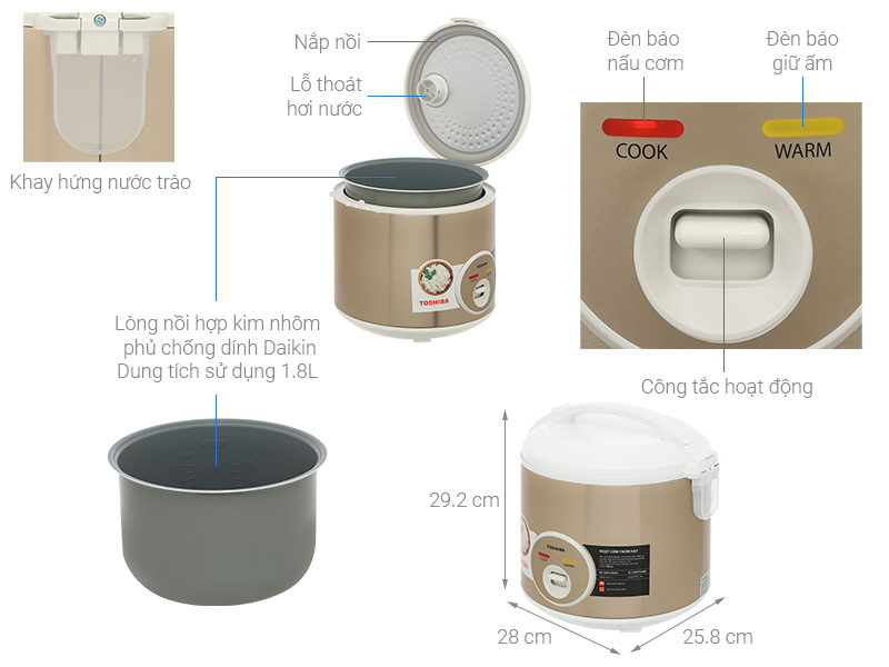 Nồi cơm nắp gài Toshiba 1.8 lít RC-18JH1TVN(N)