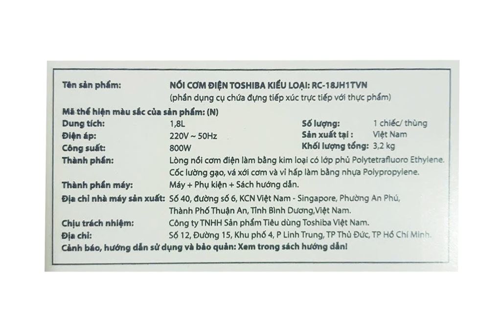 Nồi cơm nắp gài Toshiba 1.8 lít RC-18JH1TVN(N) - 3