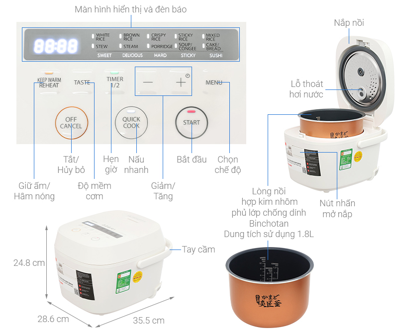 Nồi cơm điện tử Toshiba 1.8 lít RC-18DR5UVN(W)