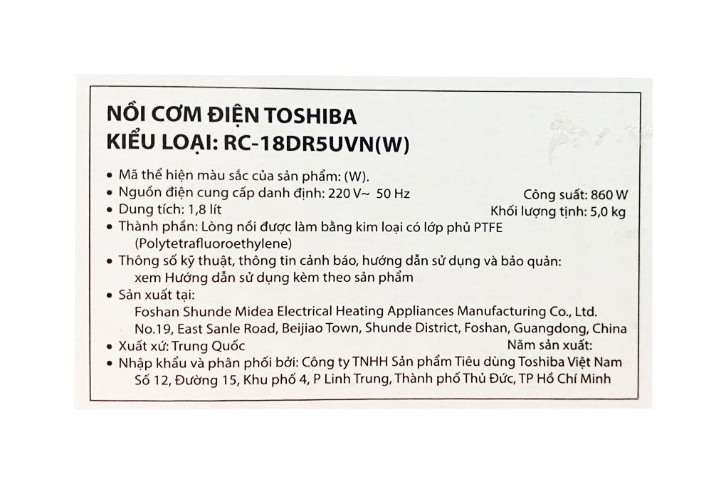 Nồi cơm điện tử Toshiba 1.8 lít RC-18DR5UVN(W) - 17