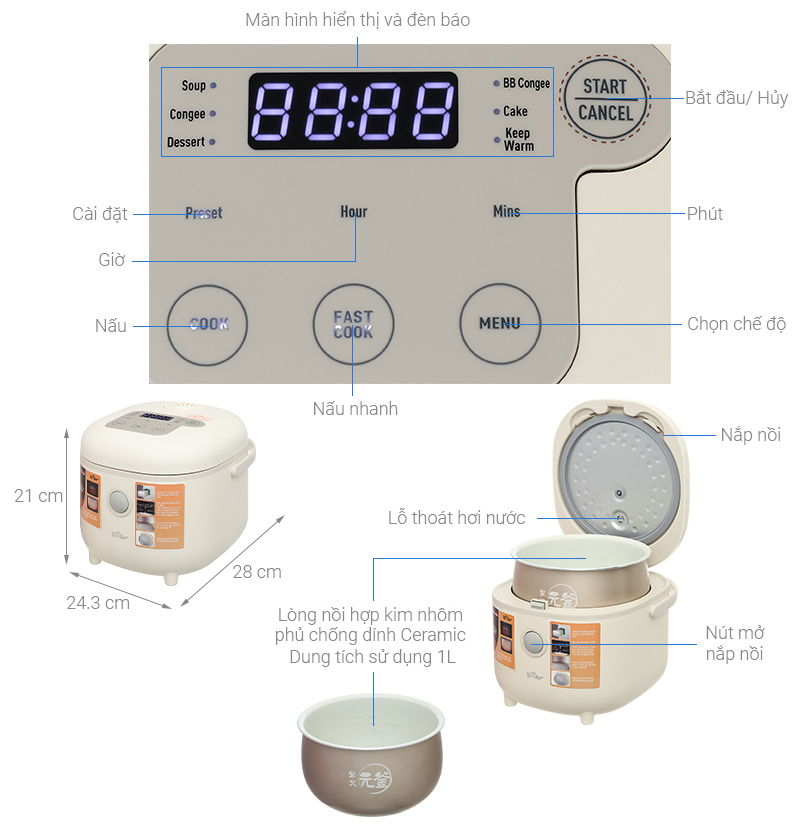 Nồi cơm điện tử Bear 1 lít RC-4H30U