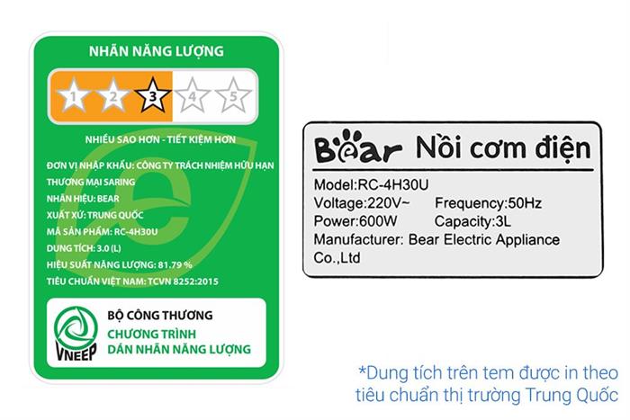 Nồi cơm điện tử Bear 1 lít RC-4H30U Màu Trắng - Kem