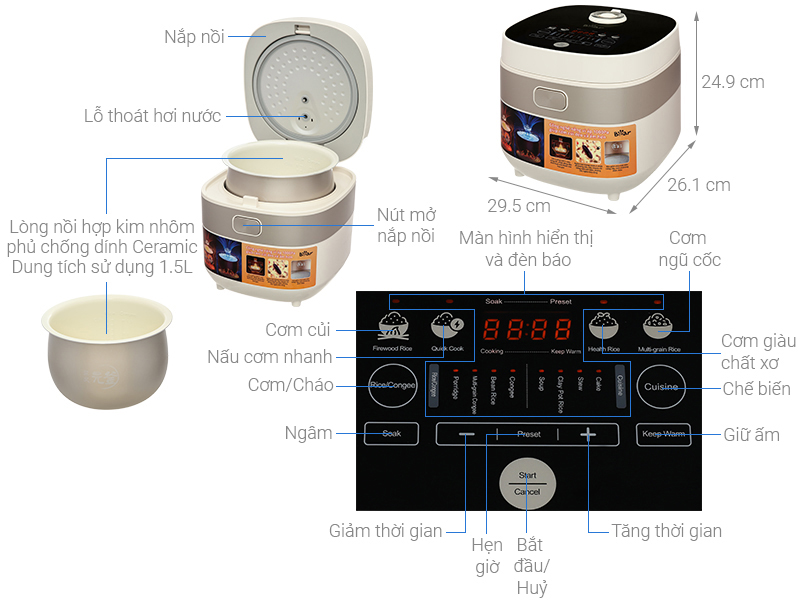 Nồi cơm điện tử Bear 1.5 lít RC-4H40A