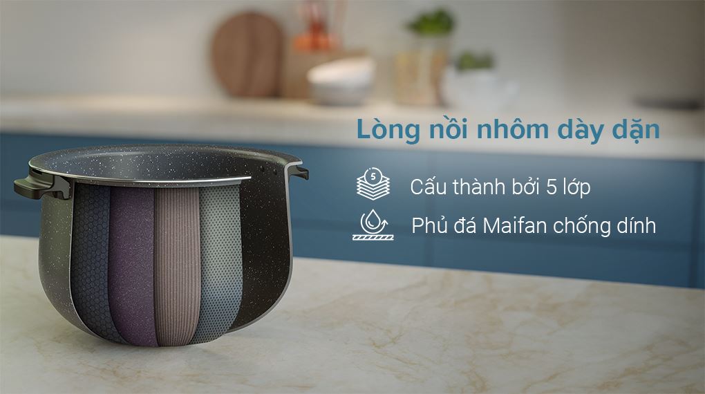 Lòng nồi 5 lớp - Nồi cơm điện tử Philips 1.8 lít HD4717/30