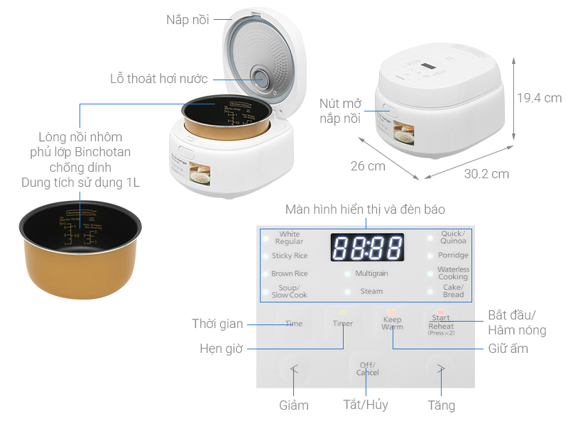Nồi cơm điện tử Panasonic 1 lít SR-DL104WRA