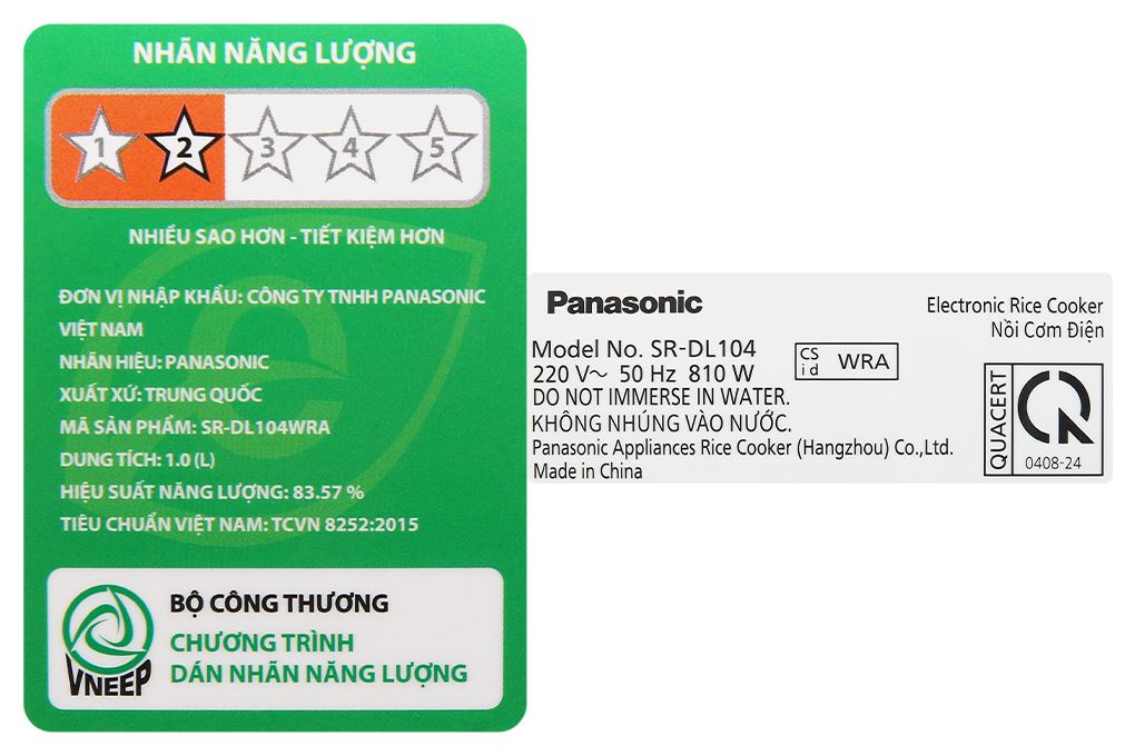 Nồi cơm điện tử Panasonic 1 lít SR-DL104WRA Màu Trắng