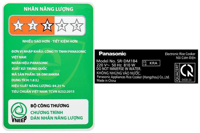 Nồi cơm điện tử Panasonic 1.8 lít SR-DM184KRA Màu Đen