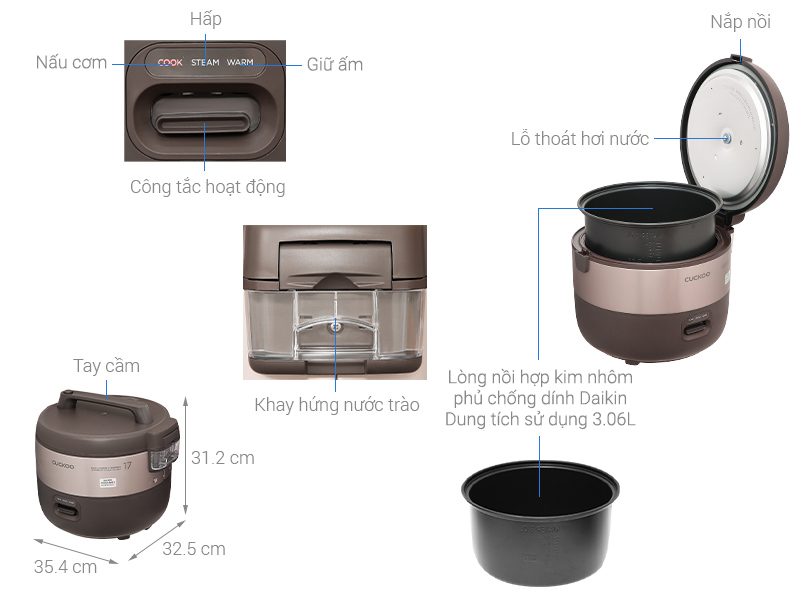 Nồi cơm nắp gài Cuckoo 3.06 lít CR-1755/KBBKCRVN