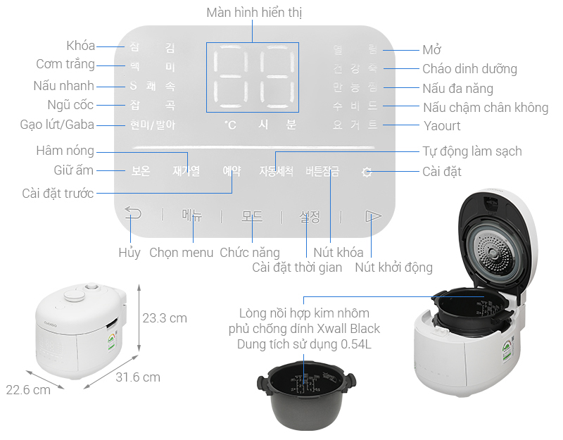 Nồi cơm điện tử áp suất Cuckoo 0.54 lít CRP-T0310FGW