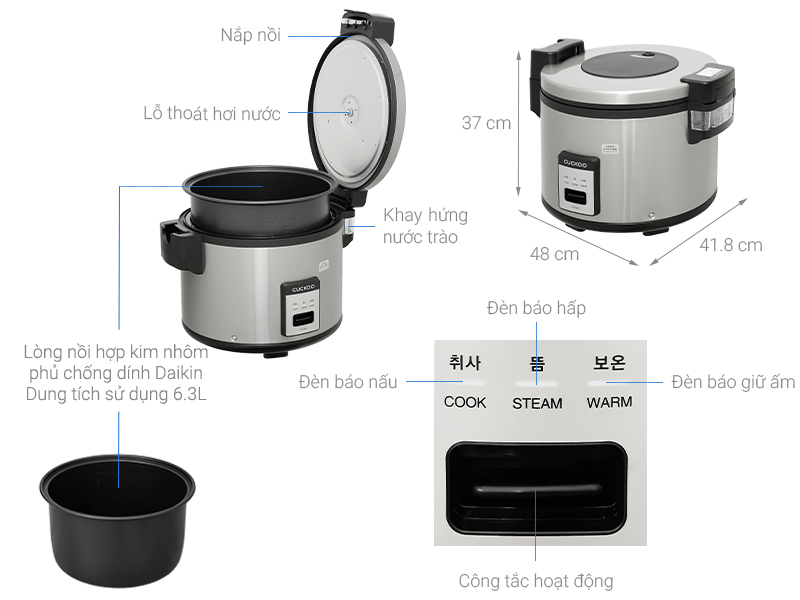 Nồi cơm nắp gài Cuckoo 6.3 lít CR-3555/BKSTVNCRCV