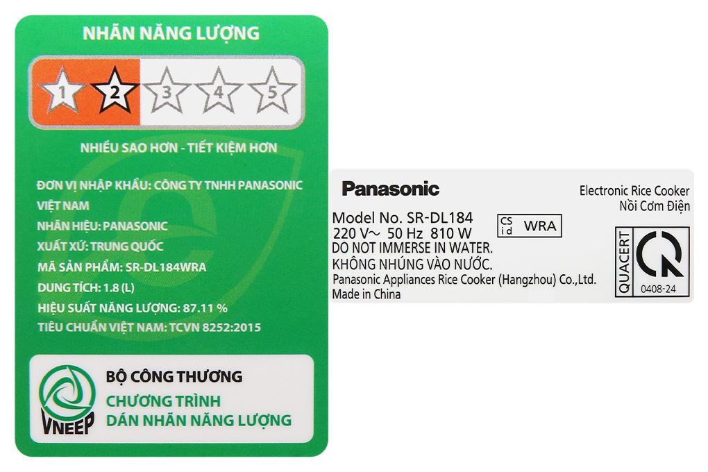 Nồi cơm điện tử Panasonic 1.8 lít SR-DL184WRA Màu Trắng