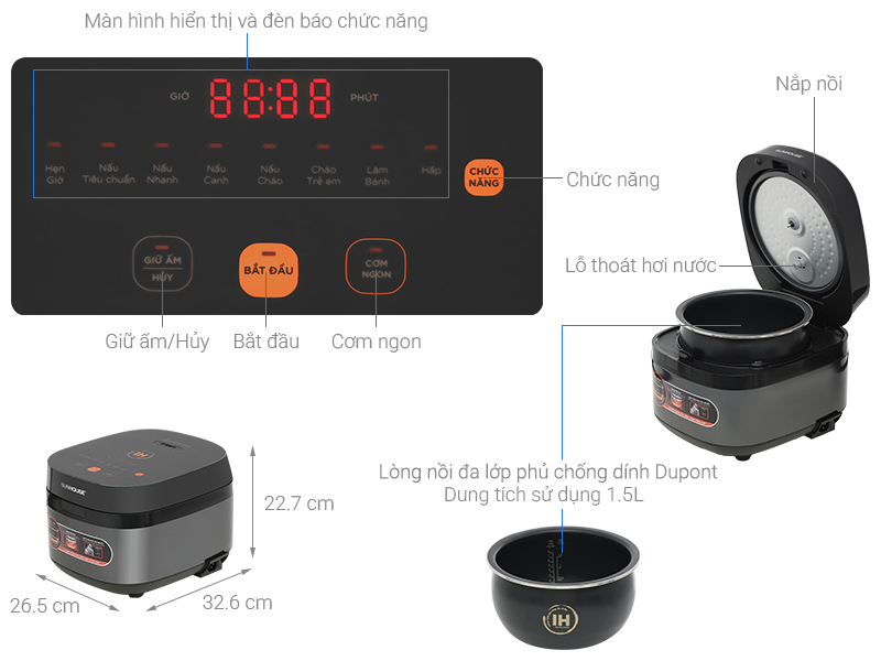 Nồi cơm cao tần Sunhouse Mama 1.5 lít SHD8827
