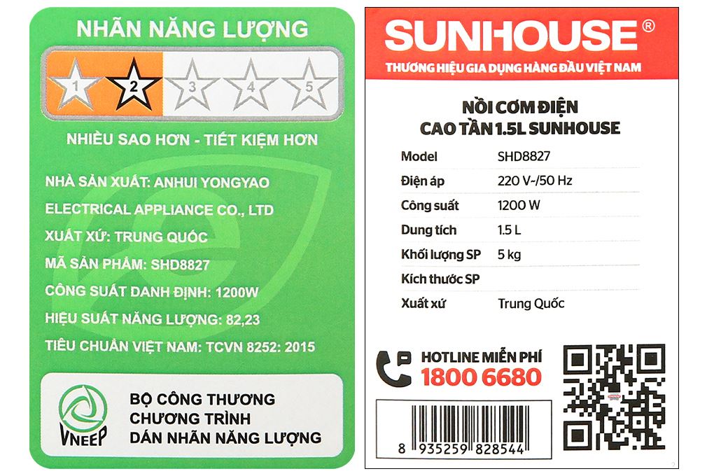 Nồi cơm cao tần Sunhouse Mama 1.5 lít SHD8827 Màu Đen