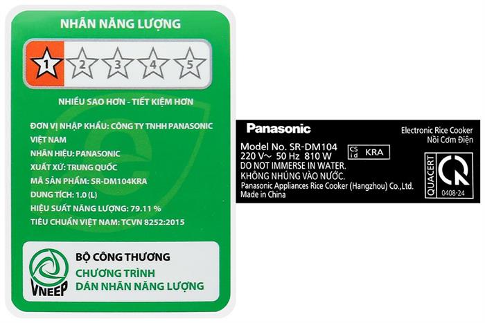 Nồi cơm điện tử Panasonic 1 lít SR-DM104KRA Màu Đen