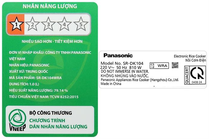 Nồi cơm điện tử Panasonic 1 lít SR-DK104WRA Màu Trắng